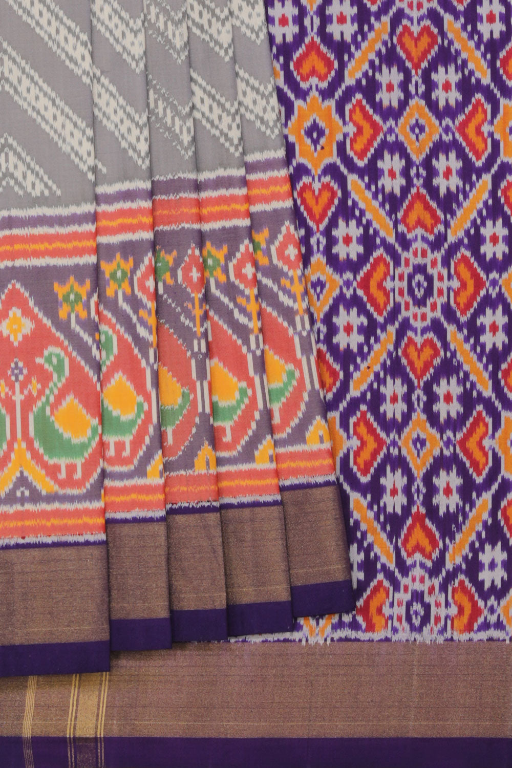 Image of Pochampally Ikat Silk Grey Saree